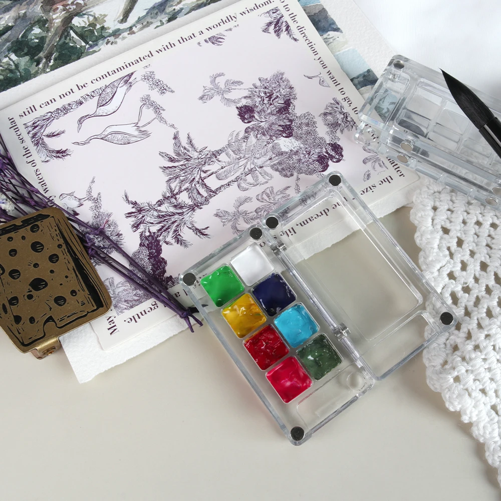 SeamiArt 2pcs 수채화 페인트 하위 패키지에 대 한 투명 자기 미니 여행 플라스틱 그림 상자 팔레트