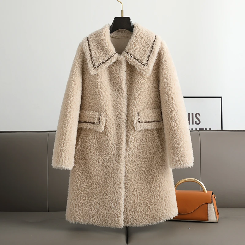 

Xiaoxiangfeng Sheep Cut Fleece Fur Coat for Women's Granular Velvet Lamb Fur and Fur Integrated Medium Length Coat 2023 Winter