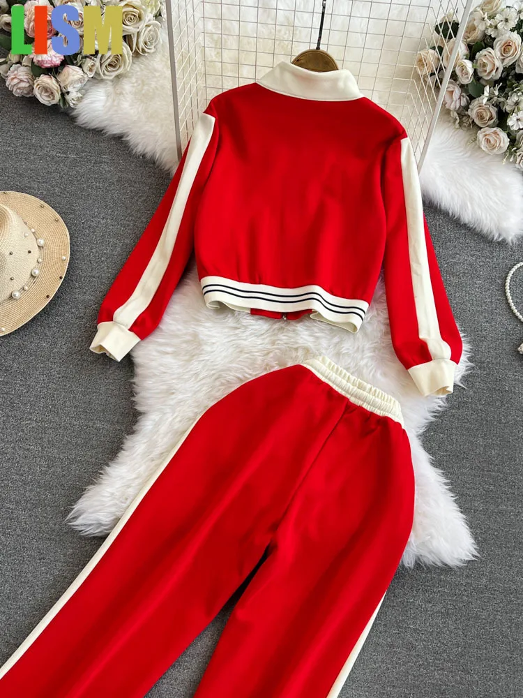 23.jpg LISM Women's tracksuit Streetwear Casual Tracksuit Two Piece Set Women Outfits Zip Up Crop Jacket Loose Wide Leg Pant Suit