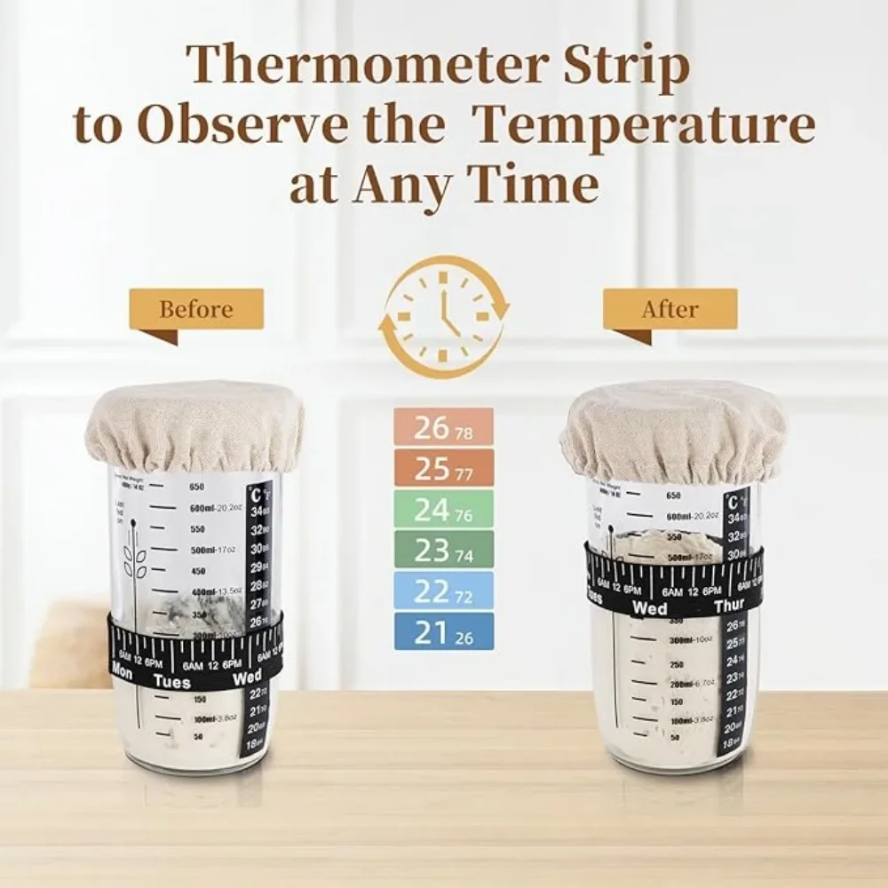 Sourdough Starter Kit 24 Oz Container Silicone Spatula Thermometer Lid for Perfect Gift