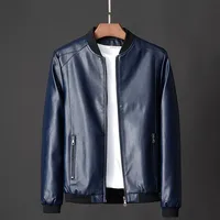 Men standing collar Jacke, leather motorcycle jacket men,bomber leather coat，fashion trend personalized leather winter clothing 2