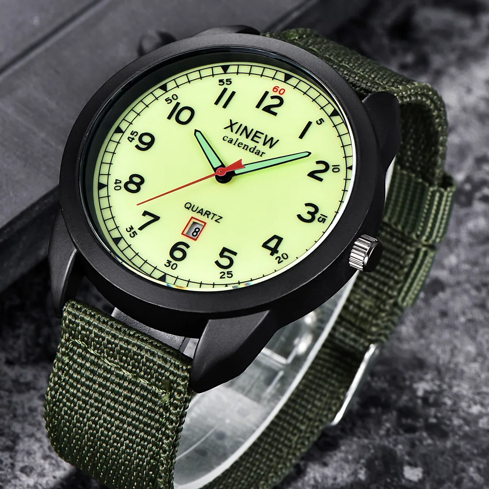 Fashion Mens Watches Luminous Hands Clock Luxury Military Sports Date Quartz Wristwatch Men Casual Nylon Watch relogio masculino