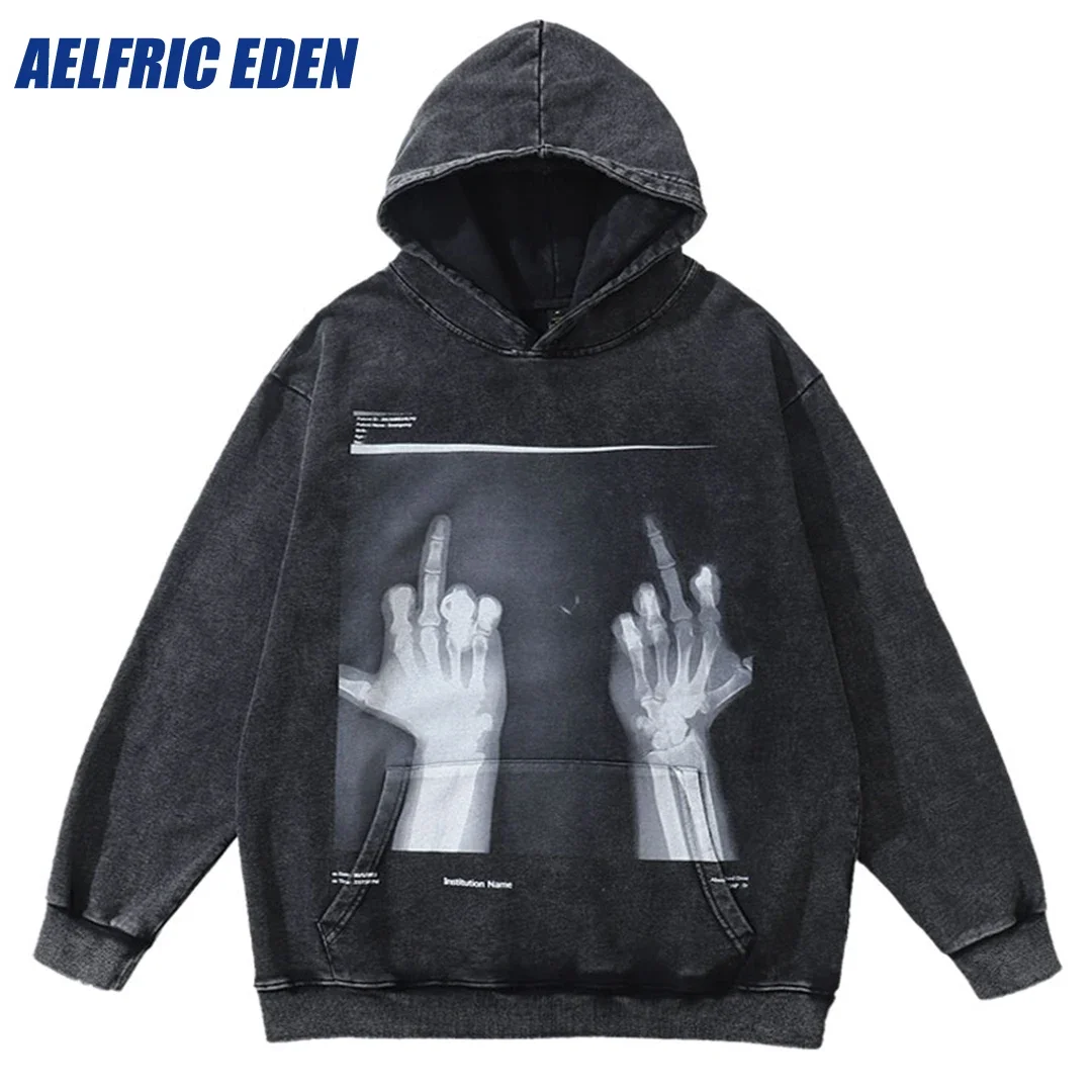 

Aelfric Eden Skeleton Skull Print Oversize Punk Gothic Hoodie Streetwear Vintage Hip Hop Hooded Sweatshirt Harajuku Casual Tops