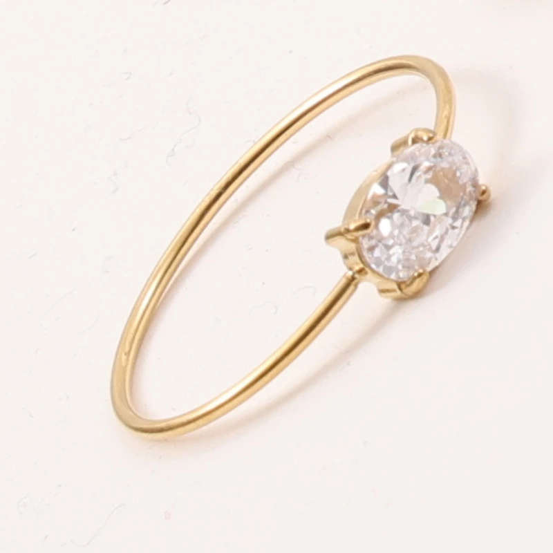 Stainless Steel Shinny Round/Heart/Waterdrop/Square Shaped Zircon Thin Ring for Women Wedding Jewelry 4