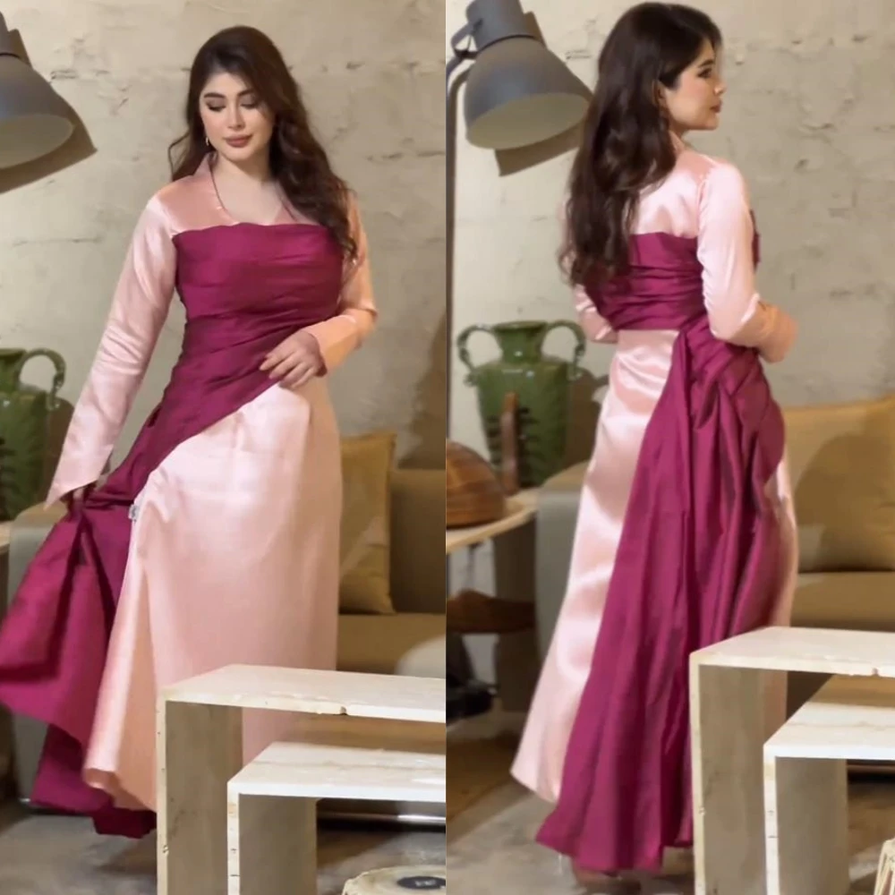 Jiayigong  Satin Pleat Celebrity A-line O-Neck Bespoke Occasion  Floor Length