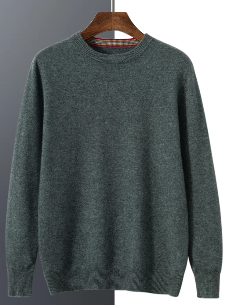 Men's 100% Cashmere Sweater Long Sleeve O-Neck Pullovers Loose High-End Knit Shirt Casual Tops Ready-To-Wear New Autumn Winter 4
