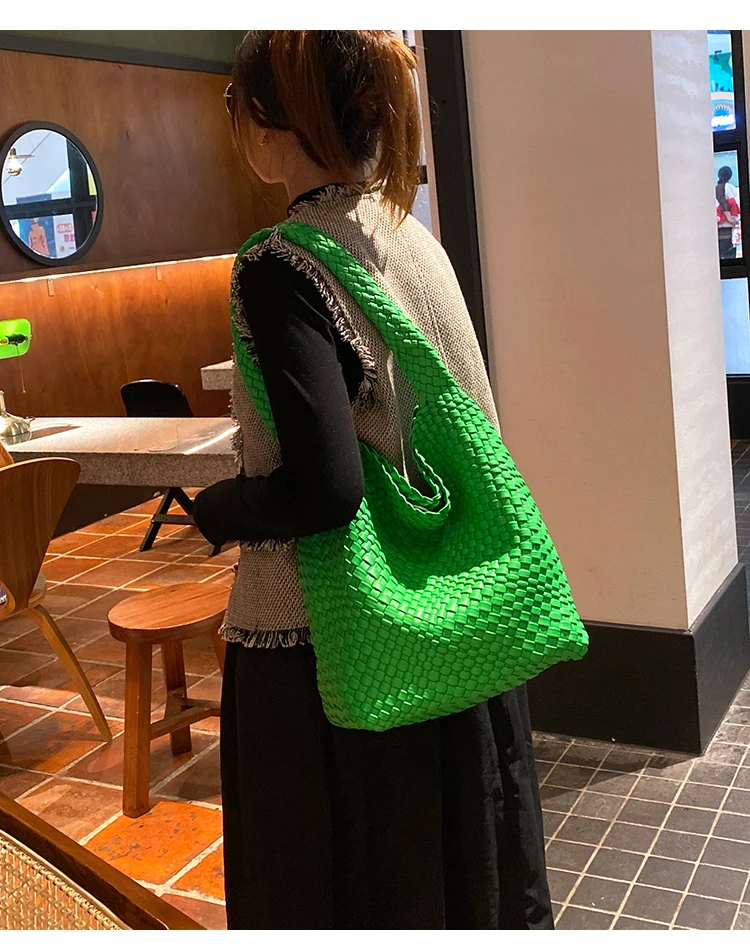 Borse Tote tessute per donna borsa Tote in morbida pelle borse da donna tessute borsa a tracolla estiva borsa con manico superiore di grande capacità - immagine 2