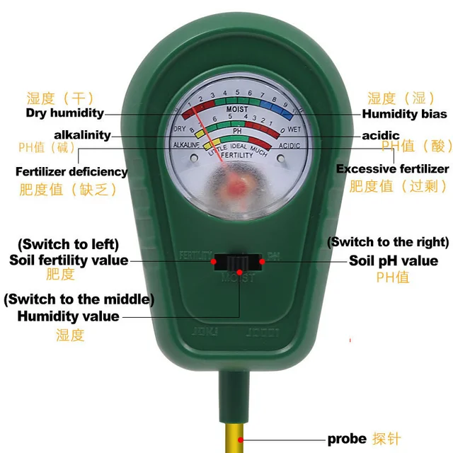 10Db Termékenységi Páratartalom Ph -Tesztelő Egy Talajvizsgáló Mutató Talaj Mérője - Image 3