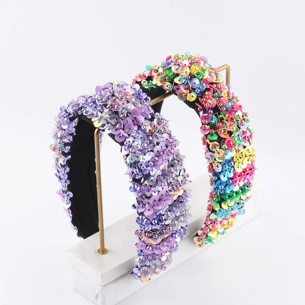 New Sequined Knotted Hairband High-End Luxury Super Flash Headband Quality Hair Accessories Women