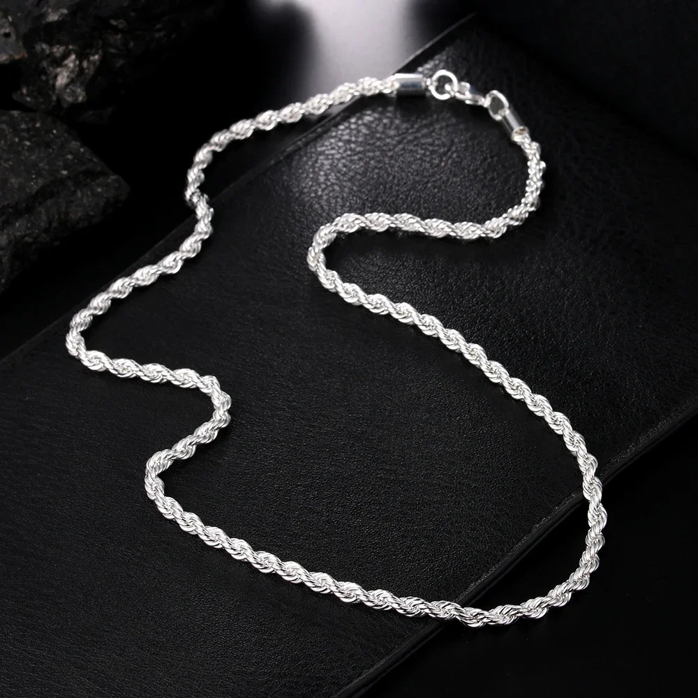 Cadena de cuerda fina de 4MM para mujer y hombre, collares de plata de ley 925, joyería clásica de lujo, regalo Popular para fiestas y vacaciones