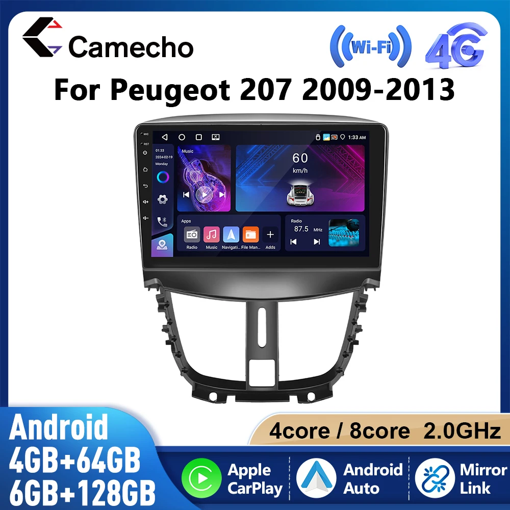 Camecho 6+128G Car Radio For Peugeot Wireless CarPlay Android Auto Car Intelligent Systems GPS Navigation Wifi