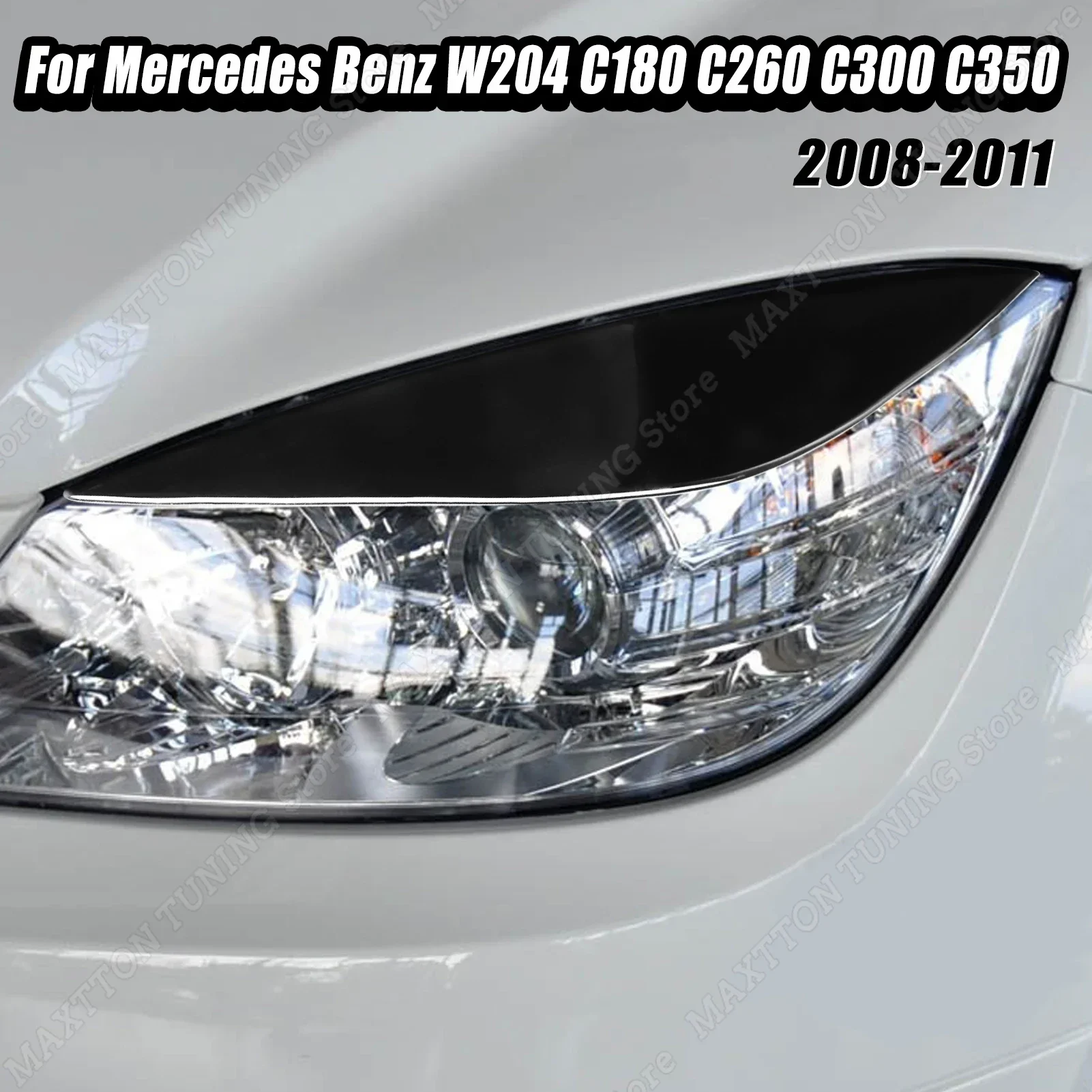 Copripalpebre Fari Auto Per Mercedes Classe C W204 2008-2011 - Nero Lucido, Stile Tuning - Foto 4