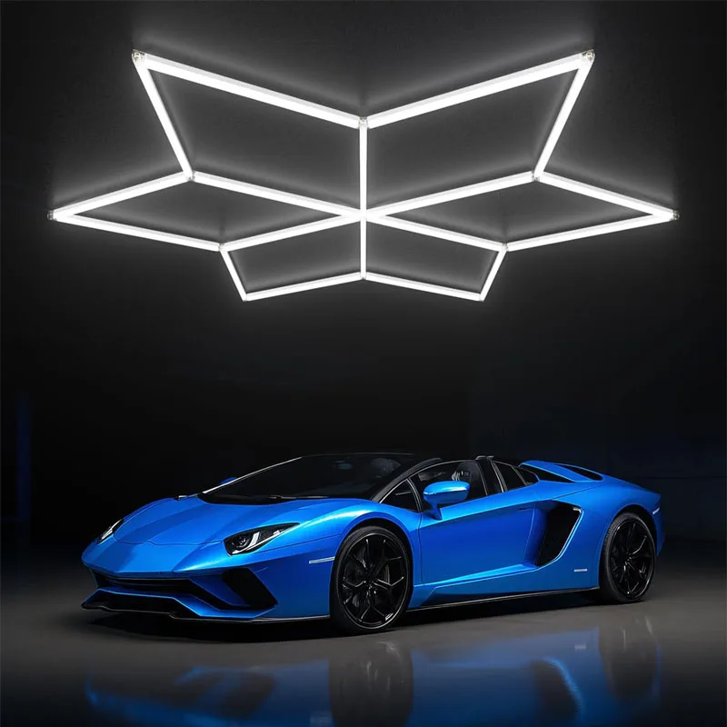 ไฟ LED รูปสามเหลี่ยมสำหรับโรงรถ ไฟหกเหลี่ยม สว่างพิเศษ ไฟเพดานรังผึ้งสำหรับโรงรถ คลังสินค้า ห้องใต้ดิน ศูนย์ดูแลรถยนต์ ห้องน้ำ 1