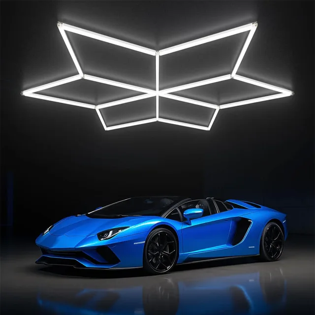 ไฟ LED รูปสามเหลี่ยมสำหรับโรงรถ ไฟหกเหลี่ยม สว่างพิเศษ ไฟเพดานรังผึ้งสำหรับโรงรถ คลังสินค้า ห้องใต้ดิน ศูนย์ดูแลรถยนต์ ห้องน้ำ 1