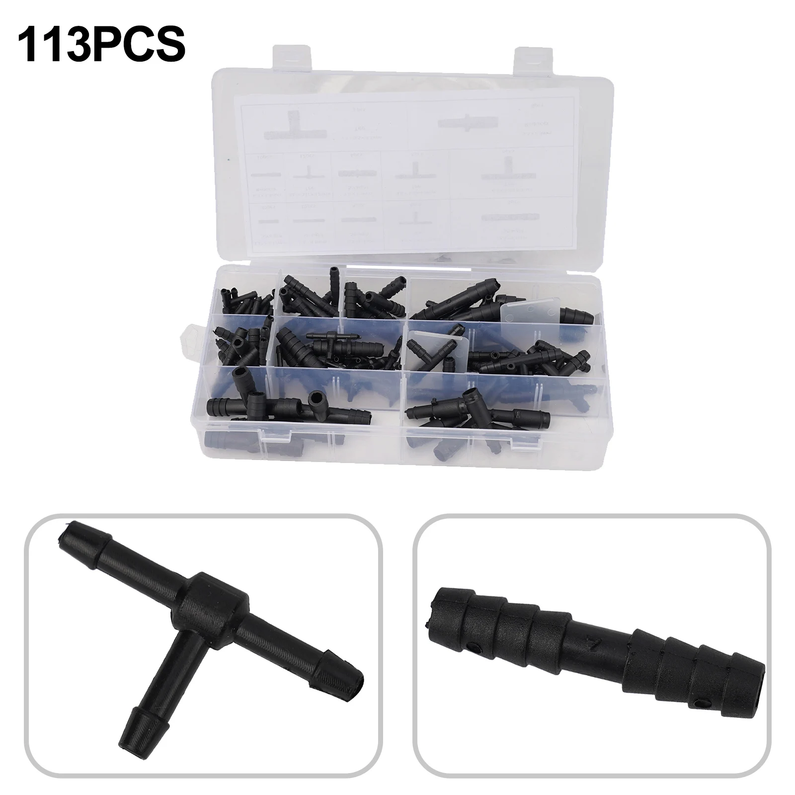 113Pcs/box Vacuum Connector Assortment Auto Vacuum-Tubing Connector Tee Kit Water Spray Pipe Joints Car Wiper Connection Pipe