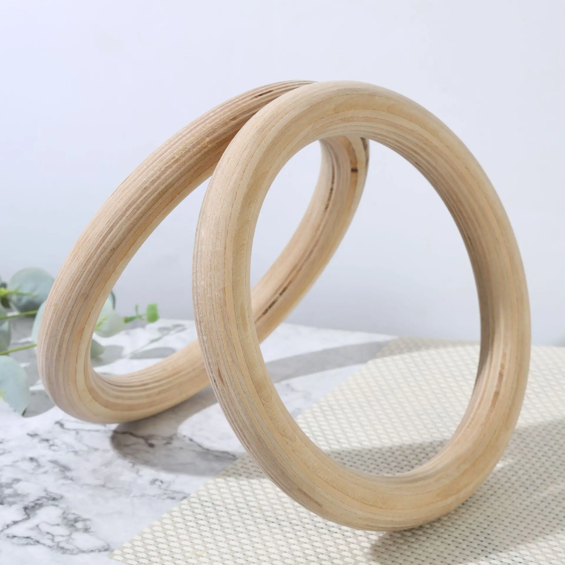 Gymnastic Rings 2pcs Wood Portable Crossfit Gymnastics Home Fitness Training Equipment