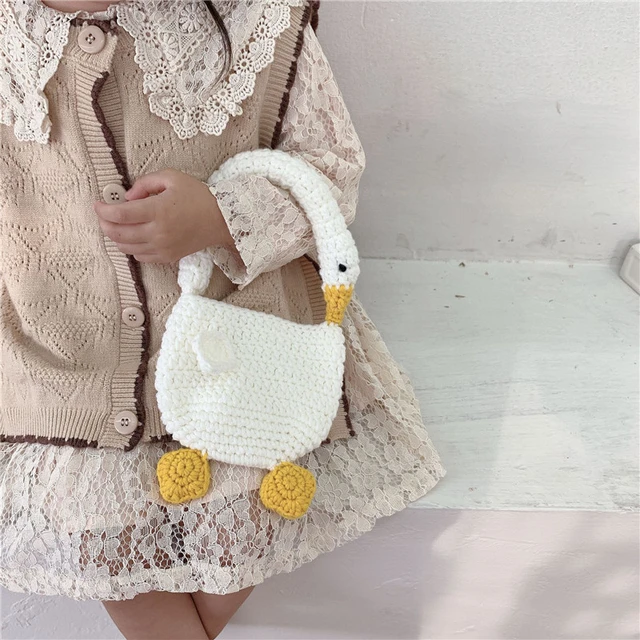 Mini bolsos de punto con forma de cisne para niños, bolso de