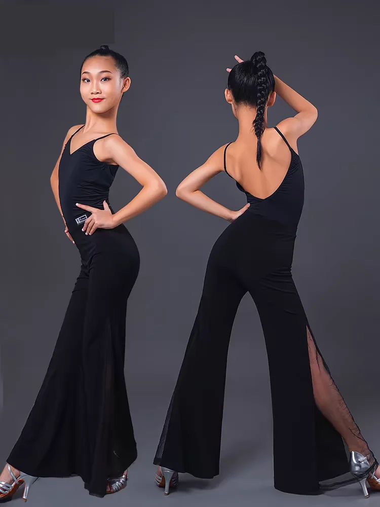 Latin Dance Pants For Girls Children Fashion Mesh Flared Pants Rumba Cha Cha Samba Tango Latin Practice Clothes
