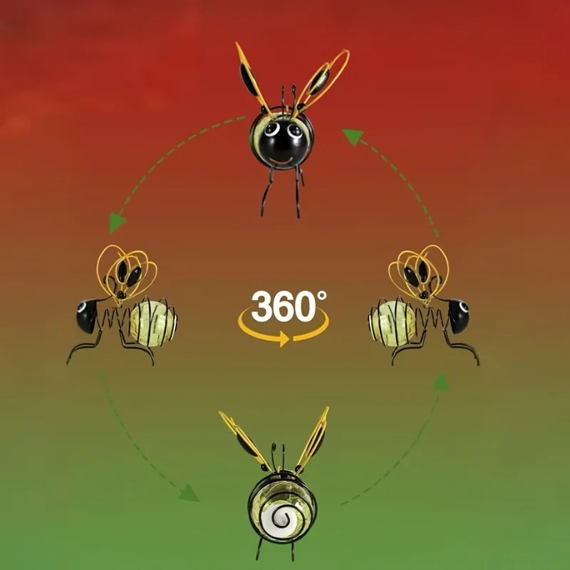 Solar Iron Bee Statue Lights Outdoor Waterproof Hanging Tree Ornaments for Fence Yard Courtyard Garden Art Christmas Decor