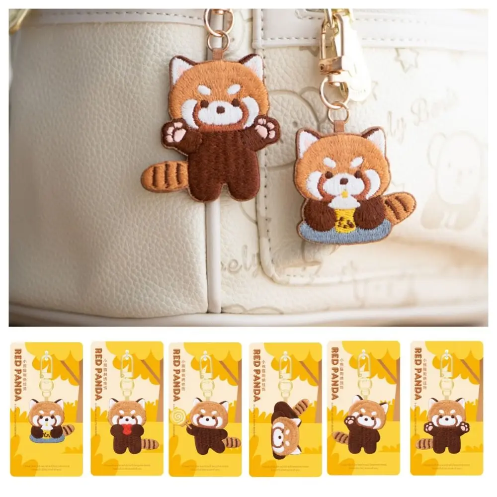 

Creative Red Panda Keyrchain Kawaii Soft Fashion Kawaii Animal Pendant Sleep Cute Red Panda Embroidery Pendant Backpack Decor