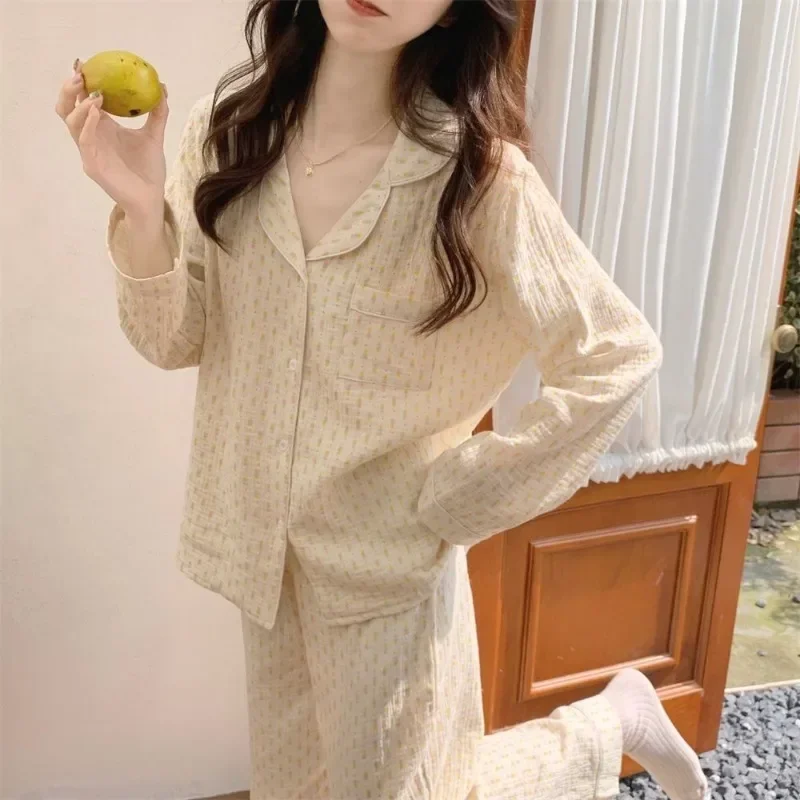 Spring Autumn New Women Thin Pajamas Loose-Fitting Large Size Female Floral Nightclothes Two-Piece Fashion Casual Wear Homewear