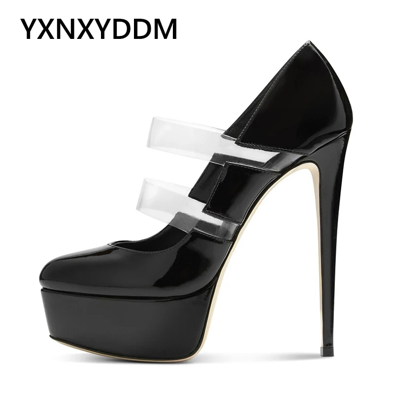 

2023 New Black Platform Heels for Women Stilettos High Heel Clear Strappy Pumps Ladies Large Size Transparent PVC Party Shoes