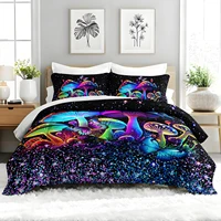 3PC Mushroom & Butterfly Psychedelic Comforter Set Glow-in-the-Dark Duvet with 2 Pillowcases for Bedroom Forest Theme 2