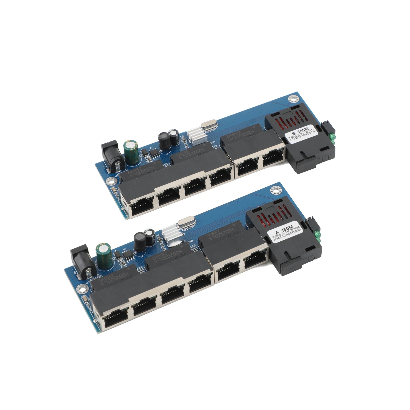 1Pair Fiber Optic Media Converter 10M/100M PCBA Board 6 RJ45 to 1 SC A+B Optic Connector 1310nm/1550nm Ports Ethernet Switch