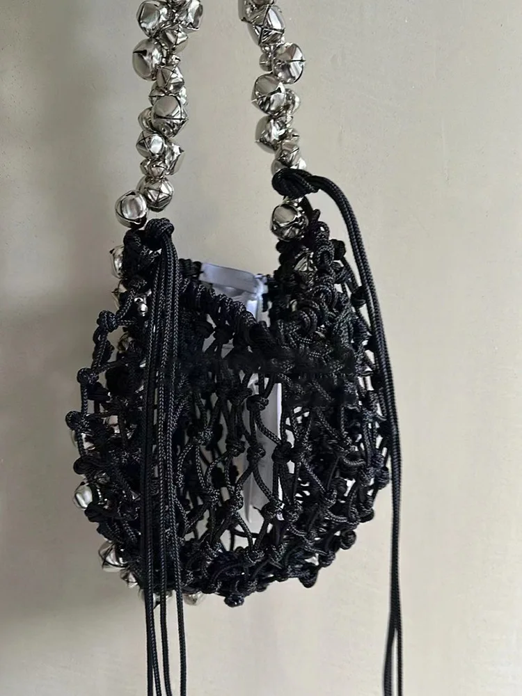 New Crochet Beach Handbag for Girls Summer Straw Rope Hollow Out Hand Woven Totes Bag Women Hollow Knitting Handbag