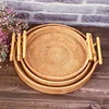 1PC Rattan Strap Handle Storage Basket Bread Snack Fruit Round Round Tray Picnic Woven Storage Basket 4