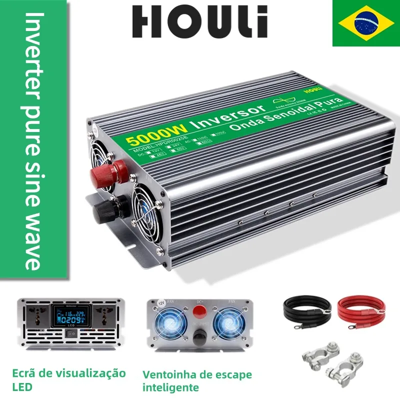 Houli Inverter Inverter 12V 24V 220V Onda Pura Inversor De Corriente Para Auto 3000W 4000W 5000W 60Hz Spina Universale