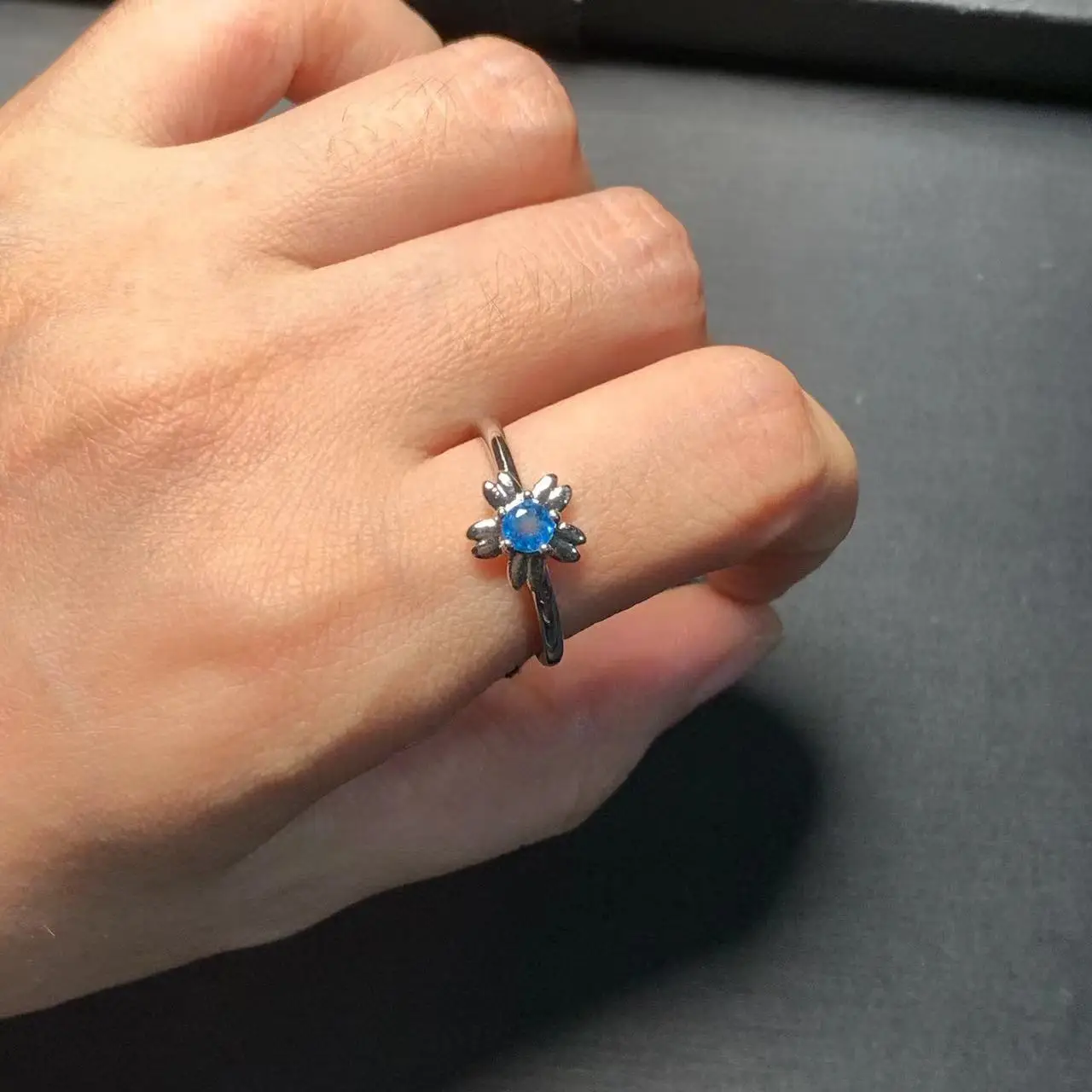 MM Natural Blue Topaz Ring Adjustable Female Ring Jewelry for Women Gift Wholesale High Quality Vintage Fine