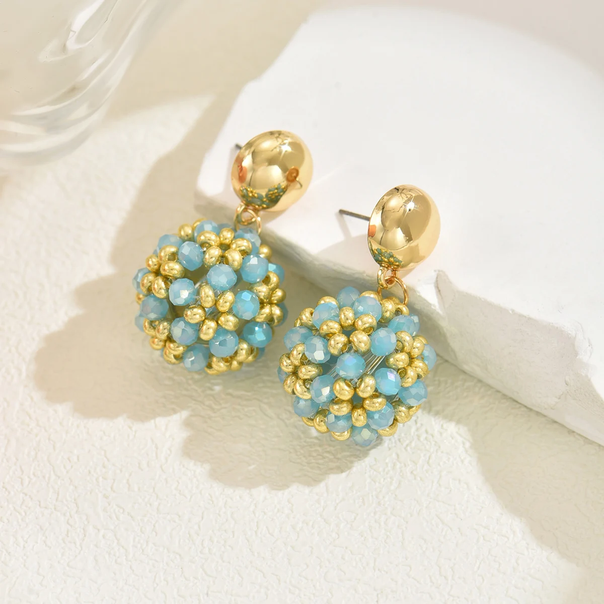 Boho Exquisite Ball Crystal Beads Drop Earrings for Women Girls Summer Handmade Geomotric Beaded Earrings Fashion Jewelry Gifts