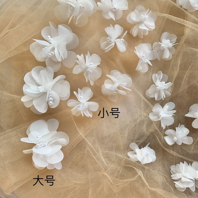 10PCS HEIßER 3D Perle Blume Chiffon Patches DIY Nähen Applique Tuch Kleid Hochzeit Haarnadel Kopfschmuck Decor Off weiß rosa Blau – Detail 4