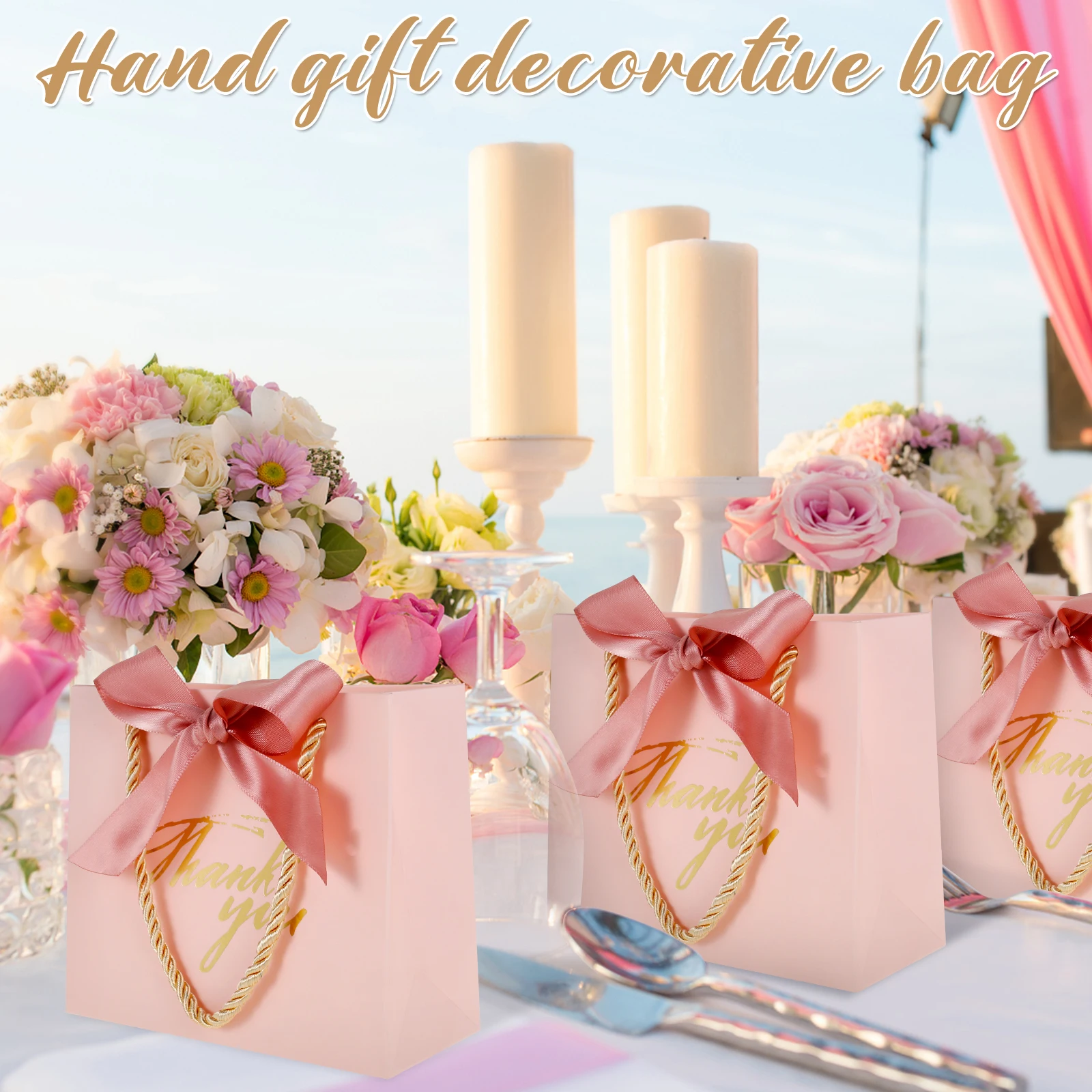 Description Picture 2 of item24 Pack Thank You Gift Bags with Handles Small Favor Bags with Bow Ribbon for Baby Shower, Wedding, Party Favor, Birthday