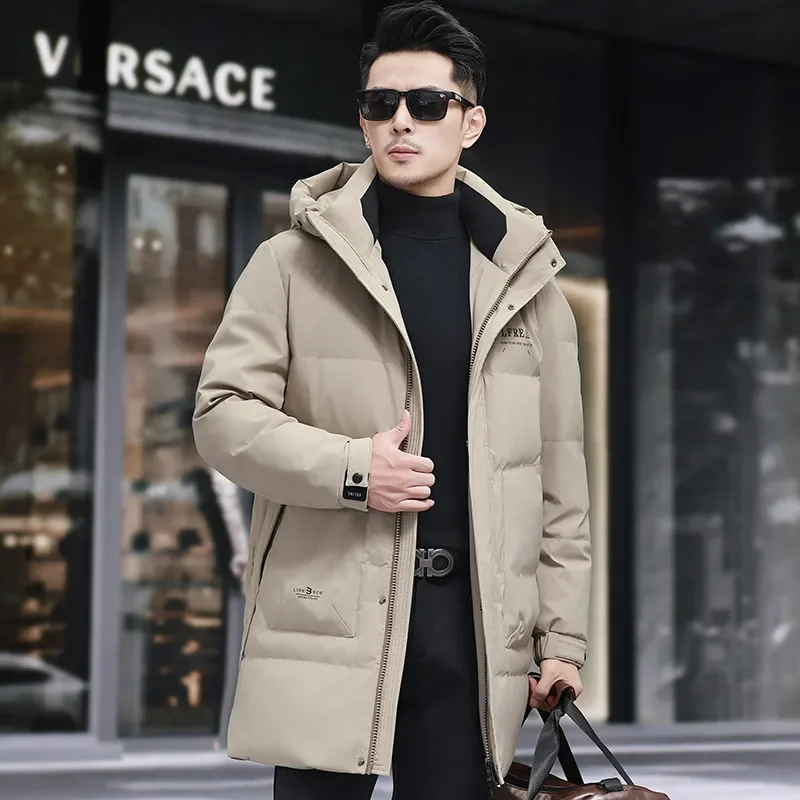 thumbnail image 1 of Chaqueta larga de invierno para hombre, chaquetas con capucha de marca de invierno para hombre, chaqueta de invierno con relleno de plumón de pato para hombre, novedad en abrigos de plumón, 1 of 5