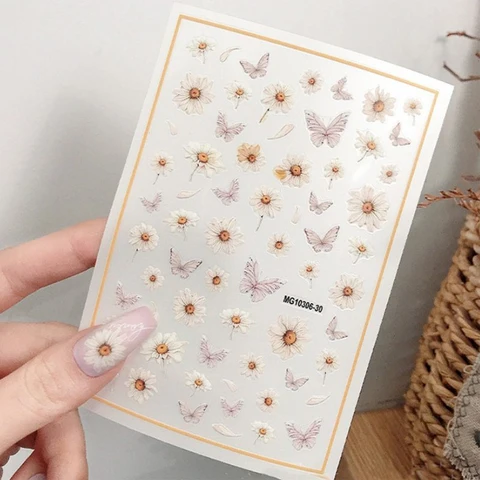 Lips Image 3D Nails Stickers Self-Adhesive Slider Butterfly Daisy Rose Transfer Decals Nail Art Decorations Manicure Wraps