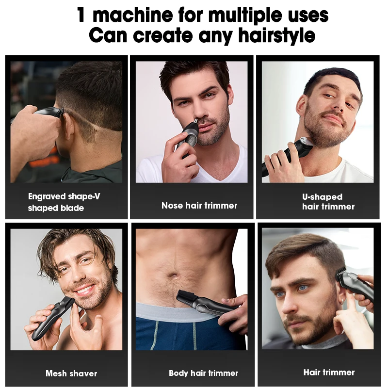 RESUXI 986 6 in 1 Multifunctional Grooming Kit Hair Clipper With Digital Display High Power Electric Shaver Nose Hair Trimmer