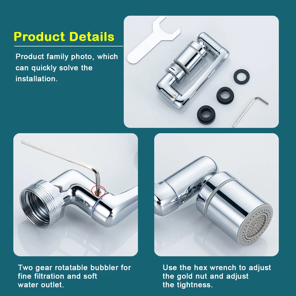 Faucet Aerator Stainless Steel 1440 &deg;Swivel Robotic Arm 2 Water Flow Mode
