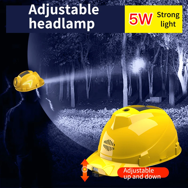 Construction Safety Helmet With 2 Turbo Fans Air Condition Adjustable LED Headlight Rechargeable Lithium Battery Solar Panel LCD