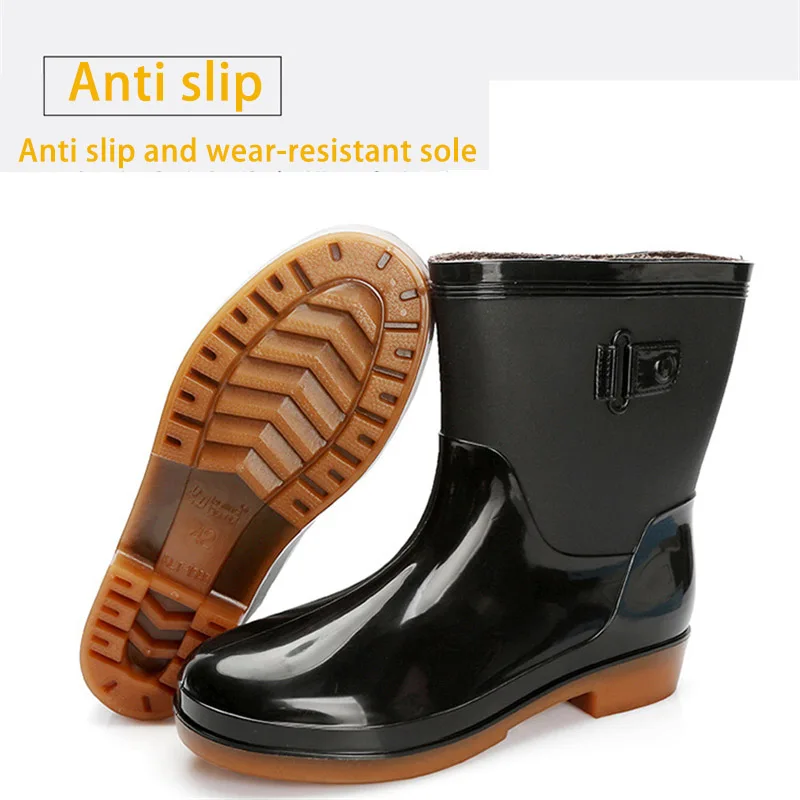 Winter Warm Fishing Hunting Working Rain Boots Men Women Waterproof Warm Lining Removeable Middle Tube Rubber Water Shoes