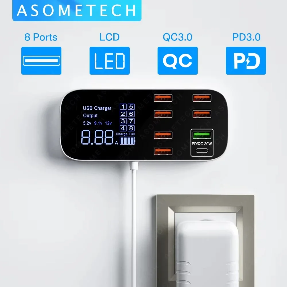 Schnellladung USB-Ladegerät HUB Tablet Tragbares Reise-Handy-Ladegerät Adapter Schnellladegerät für iPhone Xiaomi Huawei Samsung