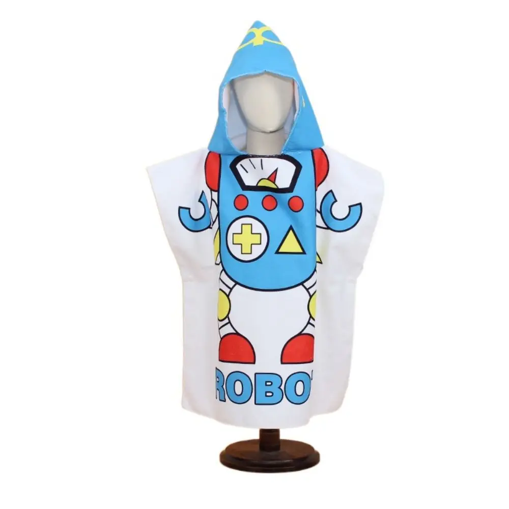 Kids Bathrobe Washcloth Quick Dry Beach Towel Shark Pattern Swim Accessory Poncho