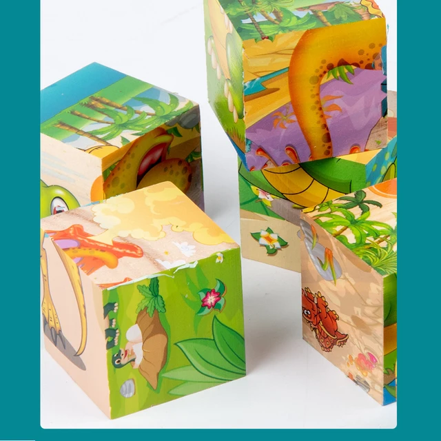 Nine Blocks Six-sided 3D Jigsaw Cube Puzzle Wooden Toy For Children Wooden Cartoon Animal Puzzle Funny Games Kid Educational Toy 4