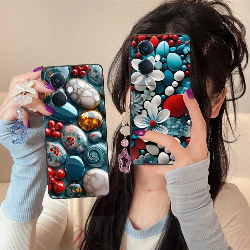 Flowers Stones Mobile Cell Phone Case For Oppo Find X5 X3 X2 A93 Reno 8 7 Pro A74 A72 A53 Black Soft Phone Cover Funda