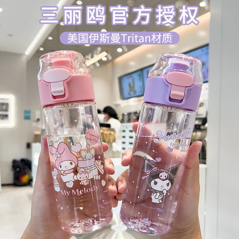 

550Ml Kawaii Sanrio Water Bottle Kuromi Cinnamoroll My Melody Summer Cartoon Anime Tritan Cup Kids Bottle Gift Tea Water Cup