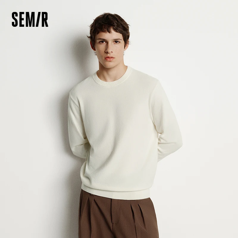 Semir Knitted Sweater Men Winter Cashmere Blend Heat-Generating Anti-Bacterial 2025 New Basic Crew Neck Black Base Layer
