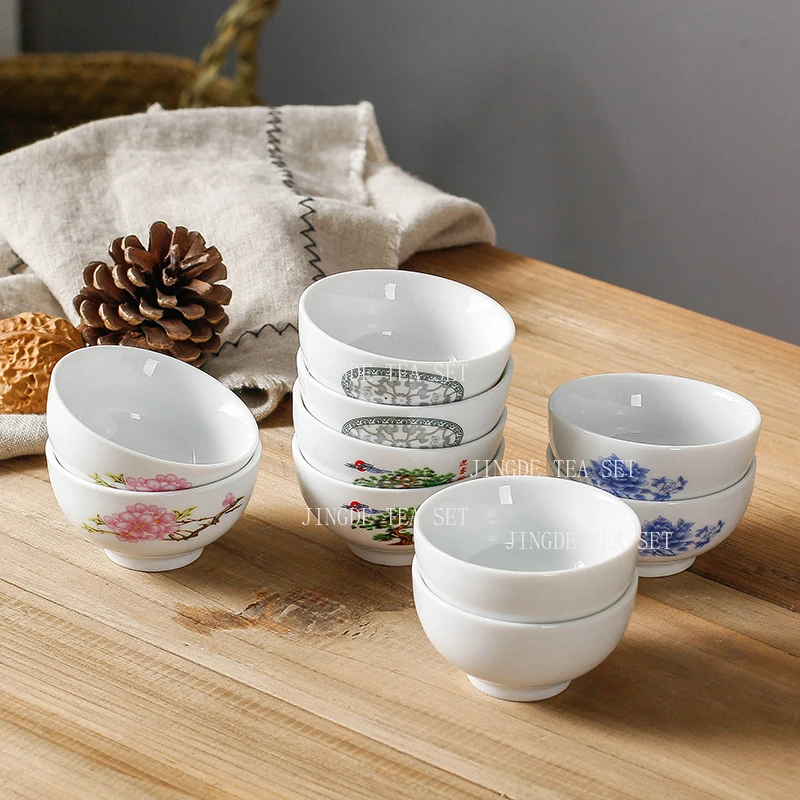 6pcs Ceramic Kung Fu Tea Cup Set Household Blue and White Porcelain Tea Cup Chinese Small Capacity Tea Cup Set Drinking Utensils