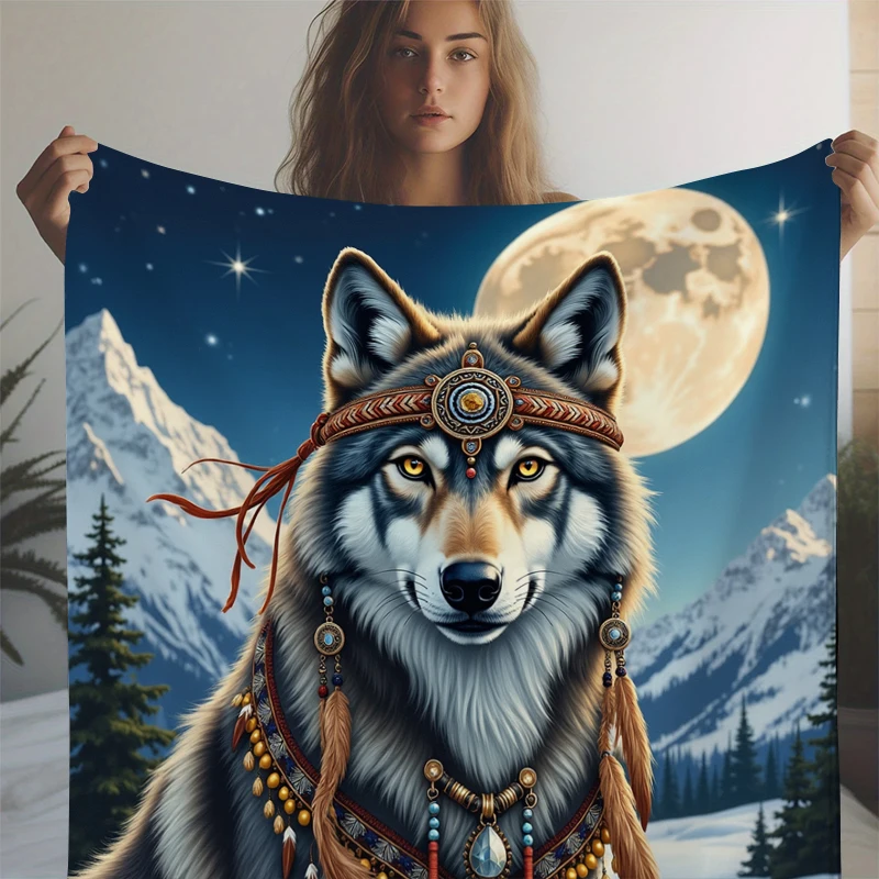 Decke mit Traumfänger-Wolf-Aufdruck, weiche Überwurfdecke für Zuhause, Schlafzimmer, Bett, Sofa, Reisen, Büro, solide Decke – Detail 22