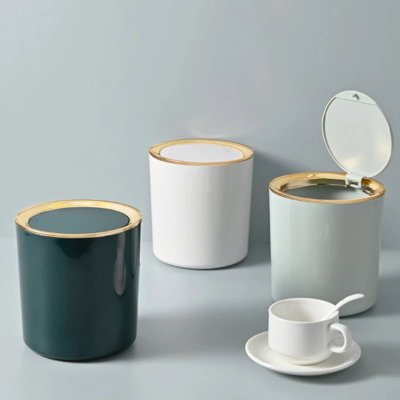 

Mini Nordic Waste Bins Desktop Garbage Basket Home Table Waterproof Creative Plastic Trash Can with Lid Office Cleaning Tools